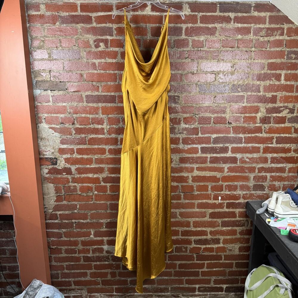 Solace London Aletta Dress Womens 12 Gold Satin Maxi Cowl Neck Slip Gown NWT